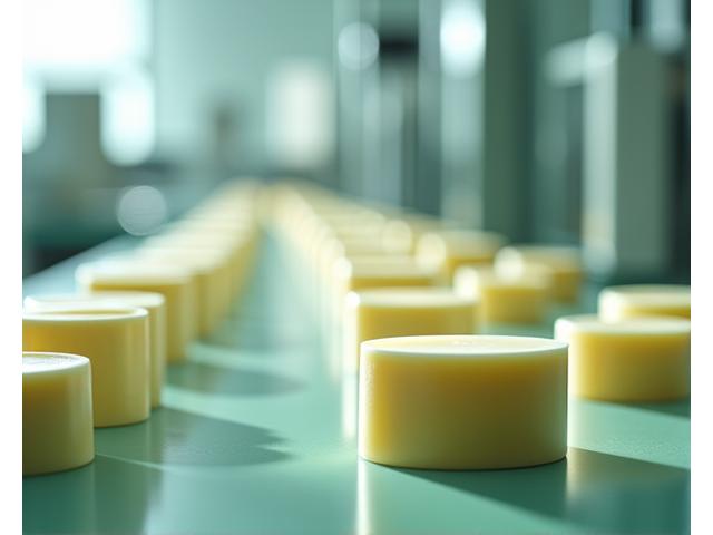 手作りの化粧品が並べられた、清潔でプロフェッショナルな製造風景